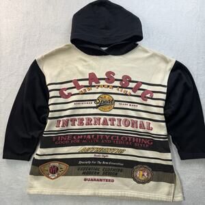 VTG 90s NY Line Basic Classic Sportswear Color Block Hoodie Sweatshirt Medium